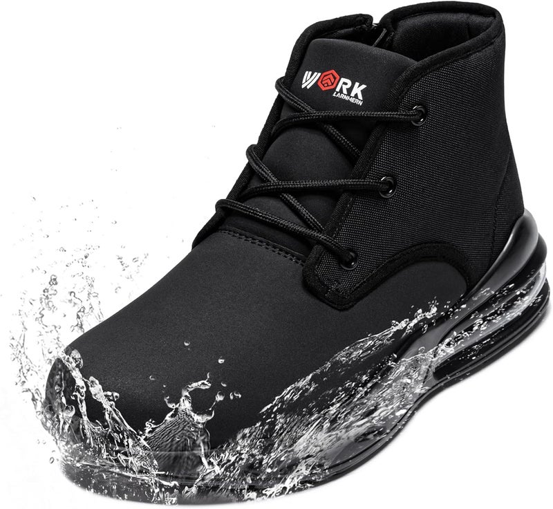 LARNMERN Mens Non Slip Shoes Food Service Work Waterproof Side Zipper Chukka Boots Sole Cushion Mid Top Casual Botas Hombre Trabajo Black - Image 4